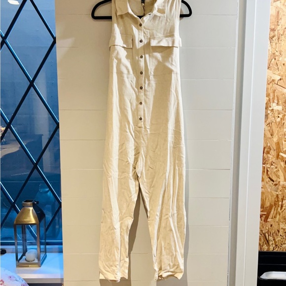 Miou Muse Oatmeal Button Down Jumpsuit - Picture 11 of 11